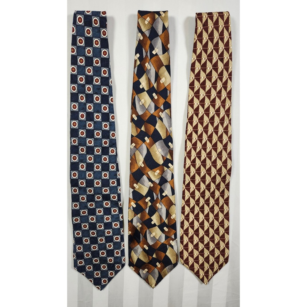 VTG Imported Silk Tie Lot of 3 Henry Grethel Haggar Honors Geometric 0042
